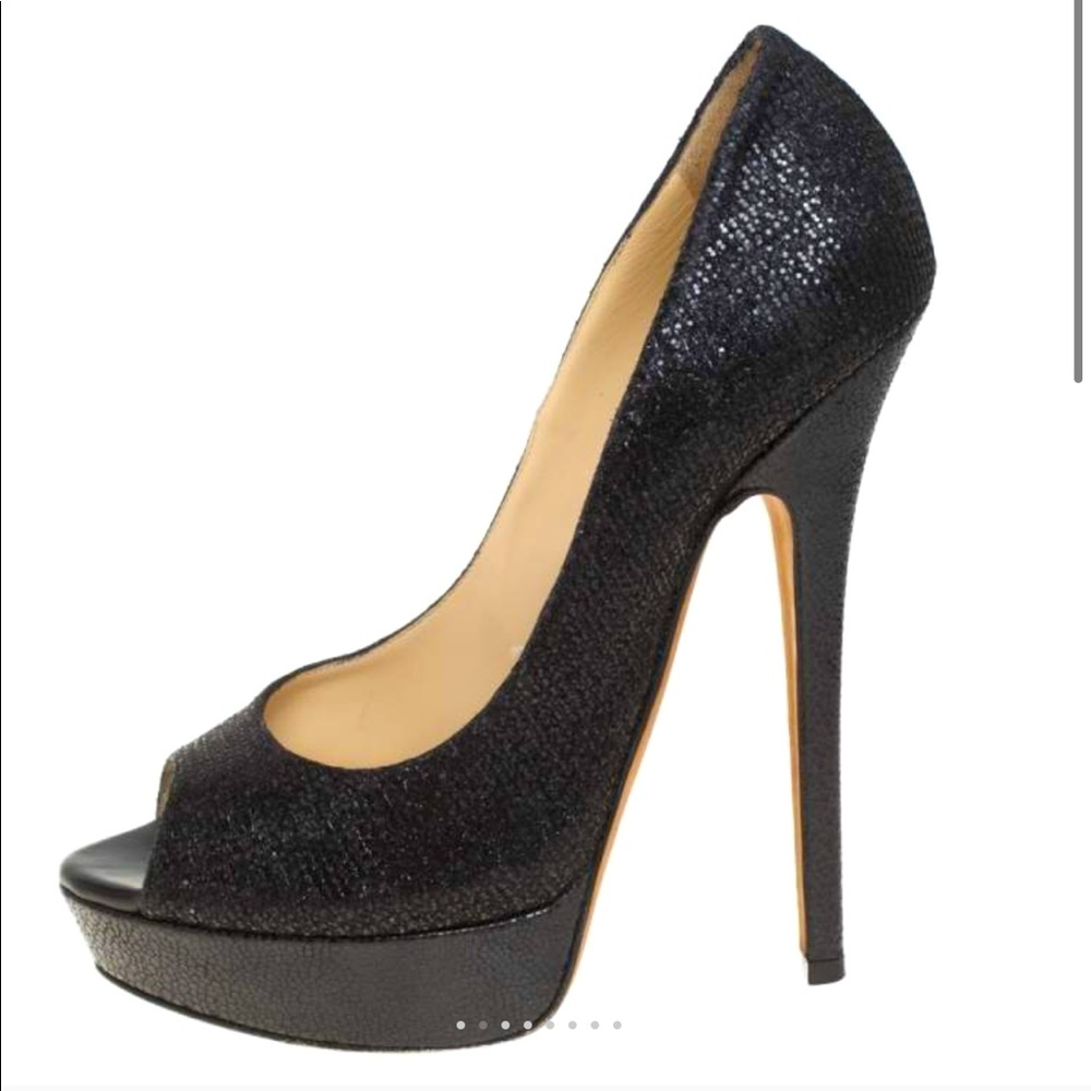 Jimmy Choo Black Glitter Tauren Pump Sz 37